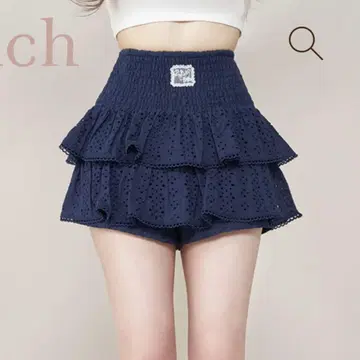 Darich 셔링 코튼 레이스 미니 스커트 NVY FREE