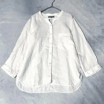 MARGARET HOWELL 칼라리스 셔츠 린넨 셔츠 7부 소매 화이트
