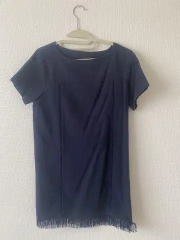 네이비 프린지 반팔 원피스