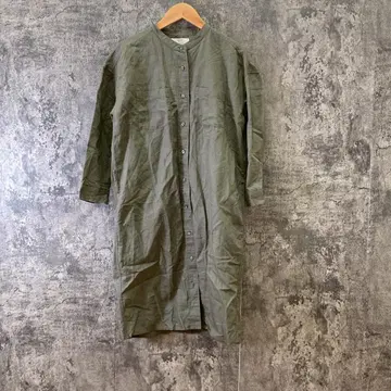 UNIQLO 유니클로 셔츠 원피스 7부 소매 린넨 혼방 카키 (M)