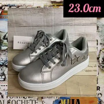 23.0cm 새상품 여성용 패션 스니커즈 라메 초경량 실버
