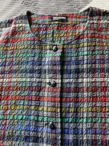 90년대 빈티지 미쏘니 MISSONI 시어서커 반팔 체크 셔츠