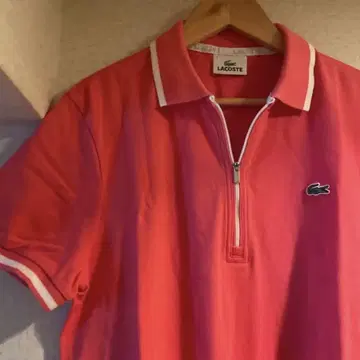 LACOSTE 핑크 하프 지퍼 반팔 피케 셔츠