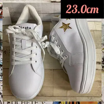 23.0cm 새상품 여성용 예쁜 스니커즈 라메 초경량 화이트