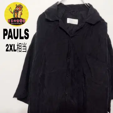 미국 구제 의류 PAULS 반팔 버튼 셔츠 2XL 상당 블랙