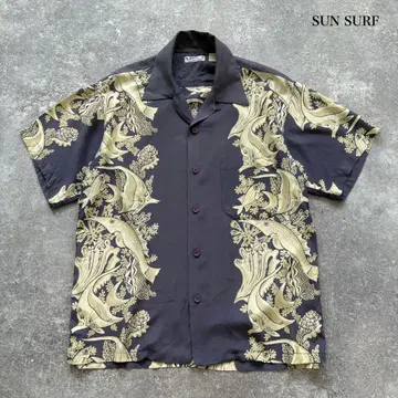 SUN SURF] 선 서핑 알로하 셔츠 오픈 카라 물고기 무늬 보더