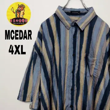 USA 구제 의류 MCEDAR 반팔 버튼 셔츠 4XL 네이비 라이트 블루