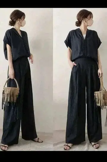 셋업 와이드 팬츠 네이비