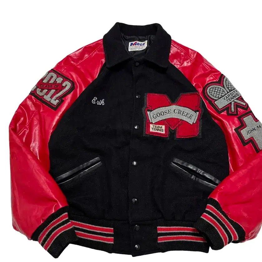 90s Meca USA Real Leather Varsity Jacket #meca,#리얼레더,#바시티