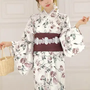 2Way 꽃무늬 세퍼레이트 유카타 3 원피스 헤코오비 레드 성인 꽃무늬