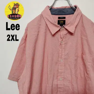 USA 구제 의류 Lee 반팔 버튼 셔츠 2XL 핑크 화이트