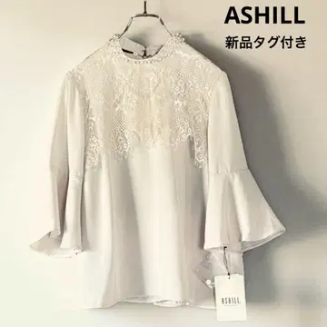 택 포함 새상품 ASHILL 펄 장식 레이스 블라우스 플레어 소매 38