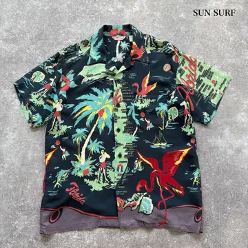 [ SUN SURF ] 선 서프 오픈 카라 셔츠 알로하 셔츠 플라밍고