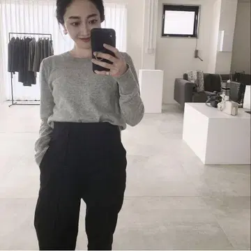 yonfa 하이웨스트 테이퍼드 크롭 팬츠 블랙