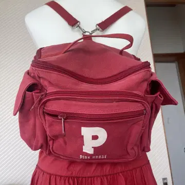 PINK HOUSE 빨간색 백팩 멀티 포켓 빈티지