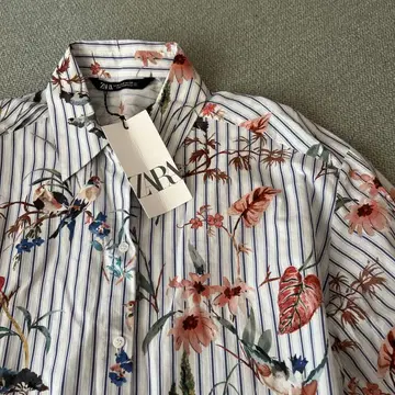 미사용 새상품 자라 ZARA 자라 꽃 새 올 패턴 블라우스 셔츠