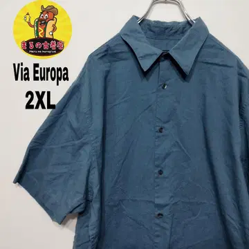 USA 구제 의류 VIA EUROPA 반팔 버튼 셔츠 2XL 스모크 블루