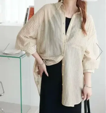 시어 스트라이프 셔츠 베이지 DISCOAT
