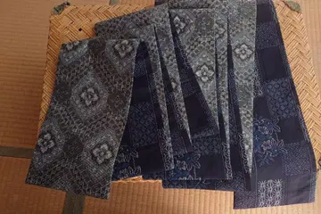 반폭 오비 순수 실크 헝겊 헝겊 핸드메이드 그레이 블랙
