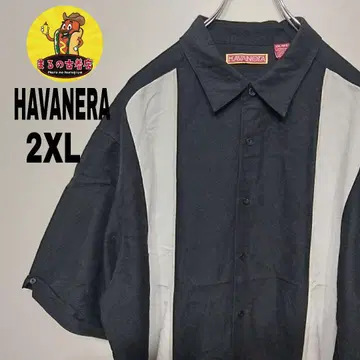 미국 구제 의류 HAVANERA 반팔 버튼 셔츠 2XL 블랙 화이트