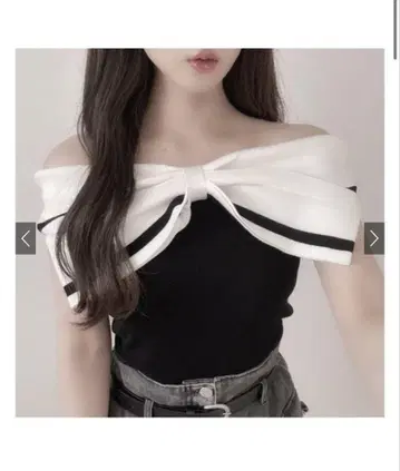 GRL 배색 리본 오프숄더 니트탑