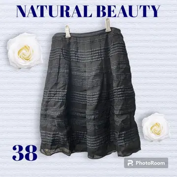내추럴 뷰티 레이스 보더 스커트 네이비 사이즈 38 무릎 기장