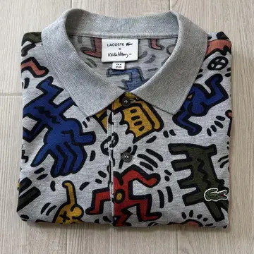 라코스테 LACOSTE 키이스 헤링 팝 아트 패턴 피케 셔츠 US M