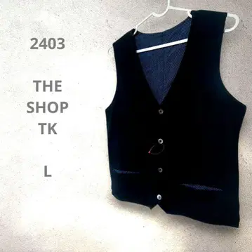 THE SHOP TK 블랙 코튼 V넥 베스트 리버시블 L