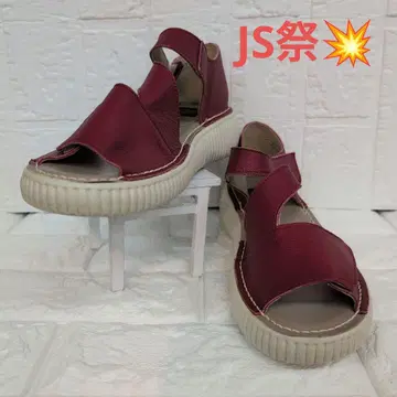 JS 하트 라벨 버건디 통굽 컴포트 샌들 23cm