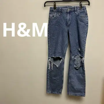 H&M 데미지 가공 스트레이트 데님 US10