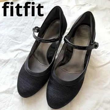 핏핏 스트랩 펌프스 가죽 에나멜 블랙 24cm