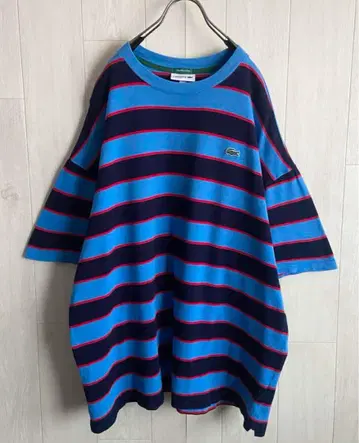 LACOSTE 라코스테 자수 로고 멀티 컬러 보더 사슴 반팔 티셔츠