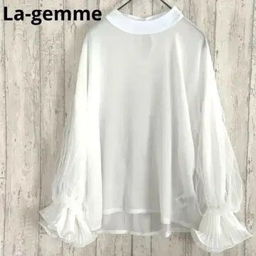 라지엠 La-gemme 볼륨 레이스 소매 스탠드 카라 탑스 [L] 화이트