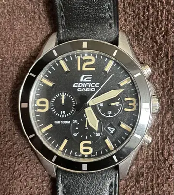 CASIO EDIFICE 크로노그래프 블랙 가죽