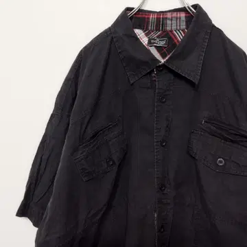 USA 구제 의류 EVOLUTION 반팔 버튼 셔츠 4XL 블랙