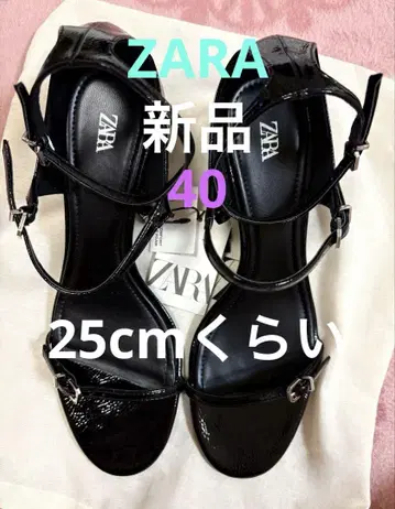 ZARA 에나멜 가죽풍 블록 힐 샌들 40 25cm