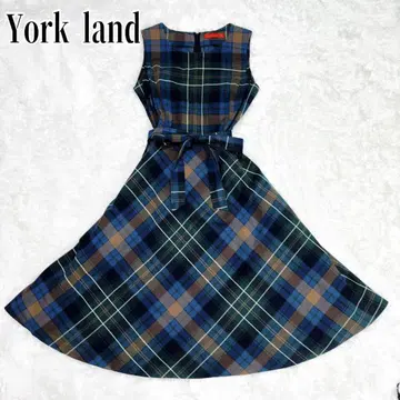 York land 체크 A라인 코튼 플레어 리본 원피스