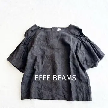 EFFE BEAMS 린넨 100% 반팔 티셔츠 셔츠 브라운 38 린넨
