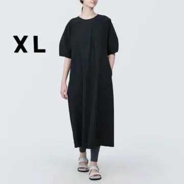 무인양품 MUJI 냉감 브로드 풀오버 반팔 원피스 XL 블랙