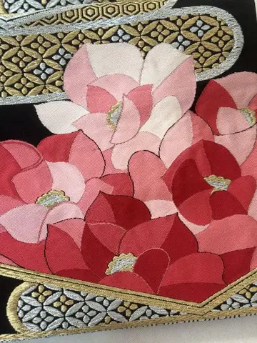 교부쿠로 오비 순수 실크 길상 무늬에 꽃