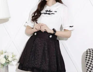 노에미 더블 리본 케이블 자카드 티셔츠 블랙
