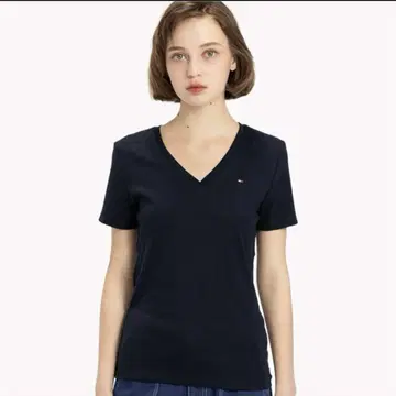 TOMMY HILFIGER 네이비 V넥 티셔츠 S
