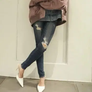 완판템 GYDA 제이다 스키니 데미지 데님 팬츠 M 인디고