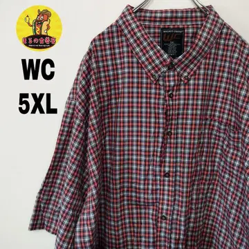 USA 구제 의류 WC 반팔 버튼 셔츠 5XL 레드 네이비 체크