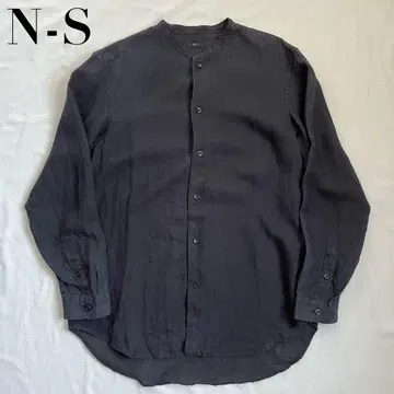 N-S 노스 밴드 카라 린넨 셔츠 M 일본제 블랙 흑먹색