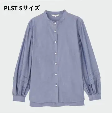티어드 슬리브 밴드 카라 셔츠 블라우스 펄 플라스테 S