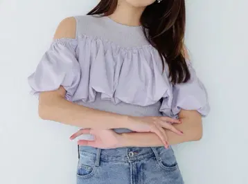 NATURAL BEAUTY BASIC 오프숄 니트 라벤더 보라색