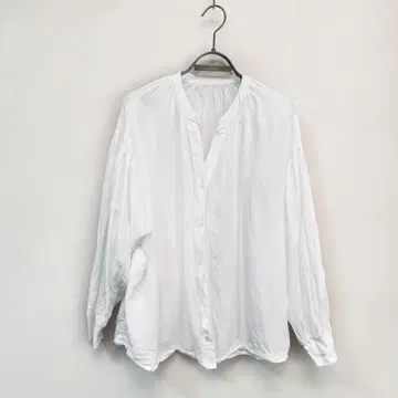 Jena 제나 셔츠 블라우스 벌룬 슬리브 F 린넨 혼방 노카라