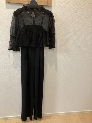 블랙 도트 무늬 시스루 셋업