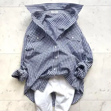 새상품급 23구 canclini 코튼 깅엄 체크 네이비 M